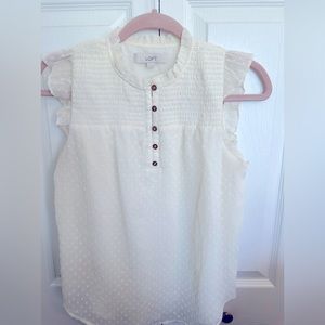 LOFT Smocked Ruffle Button Top